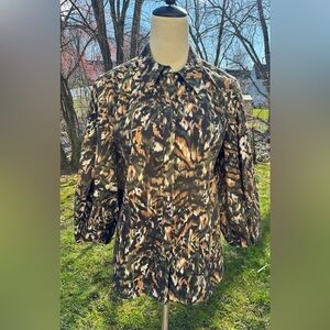 Ted Baker London Evrett Lantern Sleeve Shirt in Black/Khaki/Green Size 2